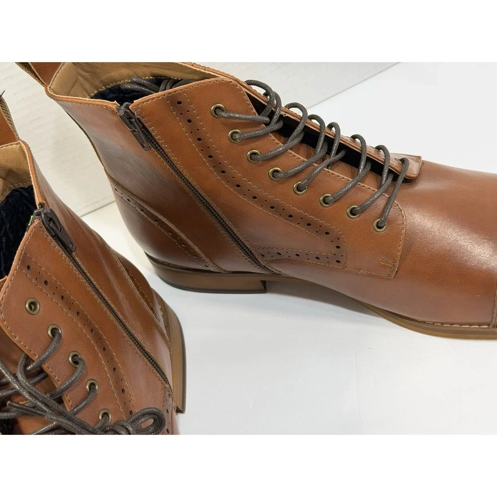 Ashford Hayes Cross Men's Cap-Toe Dress Boots Cognac Brown Size 15 M Side Zip